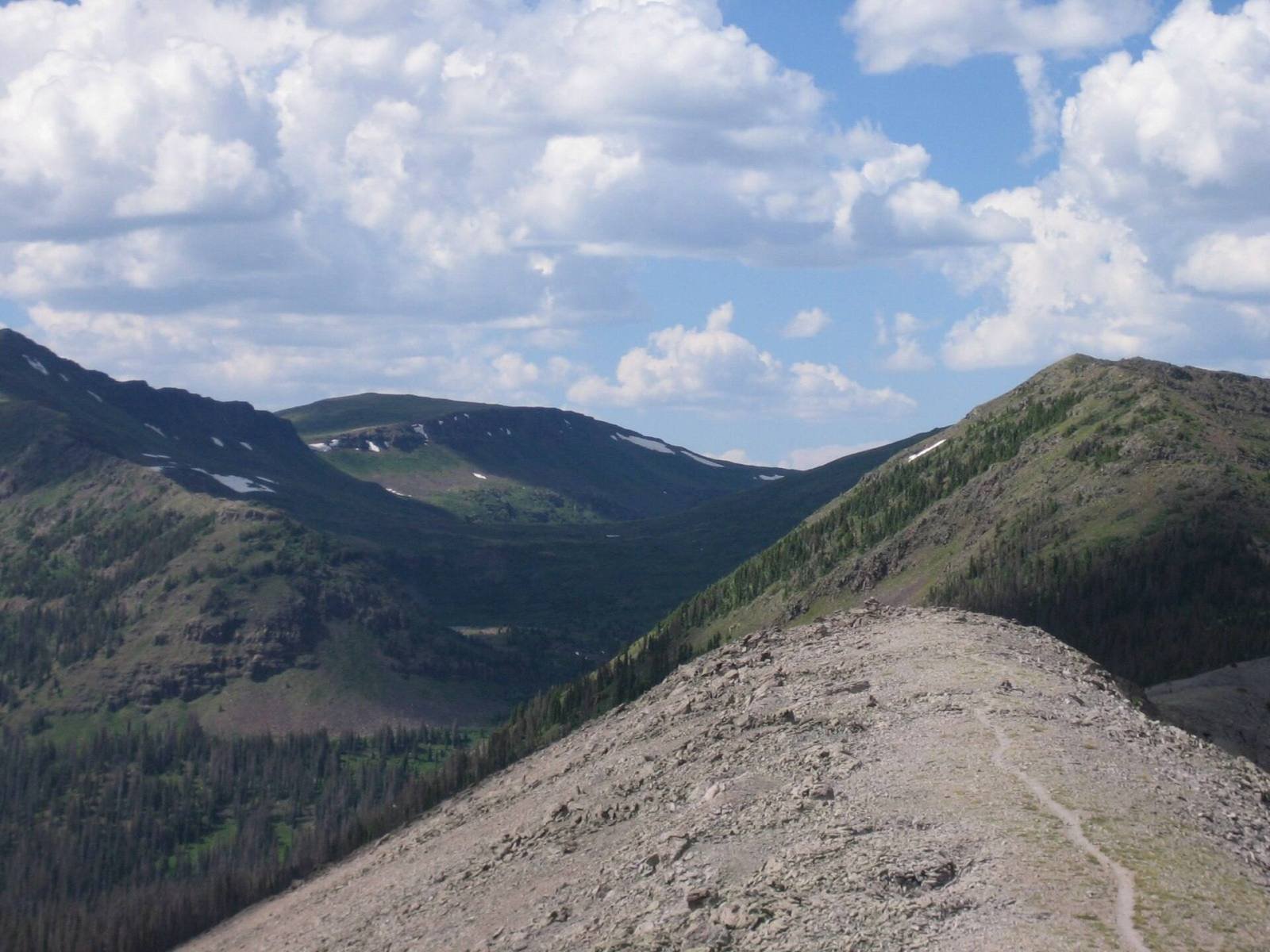 The Continental Divide Trail running along a high ridge in the Weminuche Wilderness
