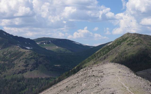 The Continental Divide Trail running along a high ridge in the Weminuche Wilderness