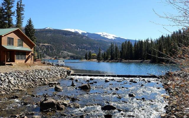 A cabin beside the outflow of Lake San Cristobal near Lake City