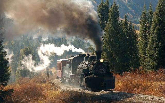 A Cumbres and Toltec steam locomotive among autumn colours